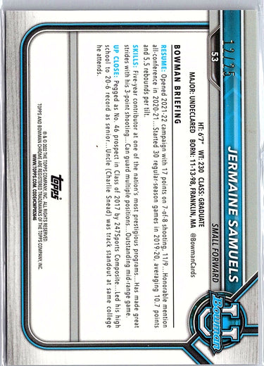 2021-22 Bowman University #53 Jermaine Samuels Orange #/25