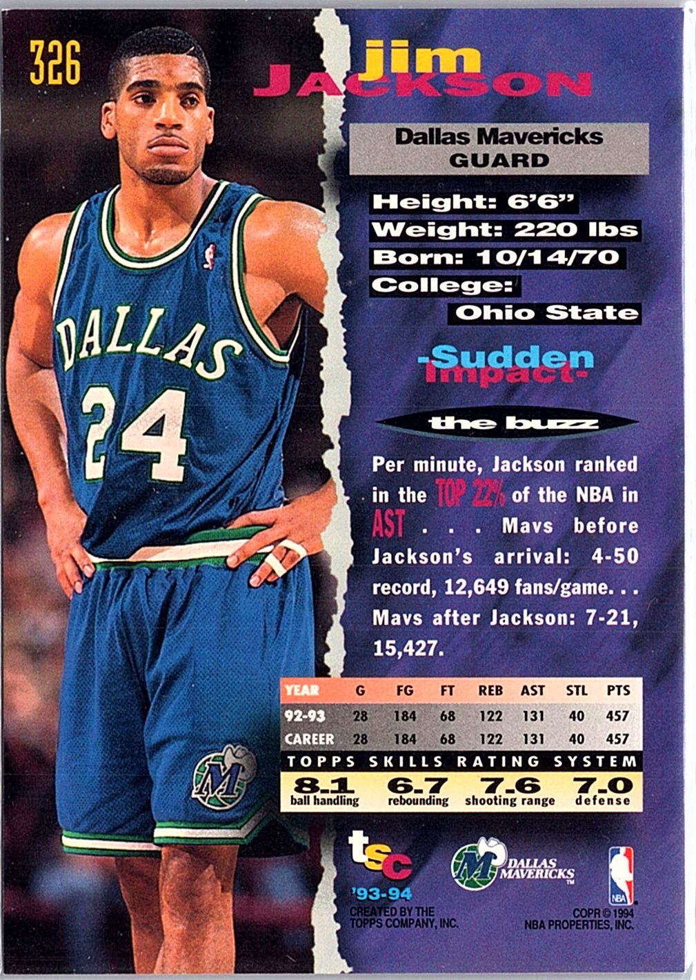 1993-94 Stadium Club #326 Jim Jackson First Day Issue
