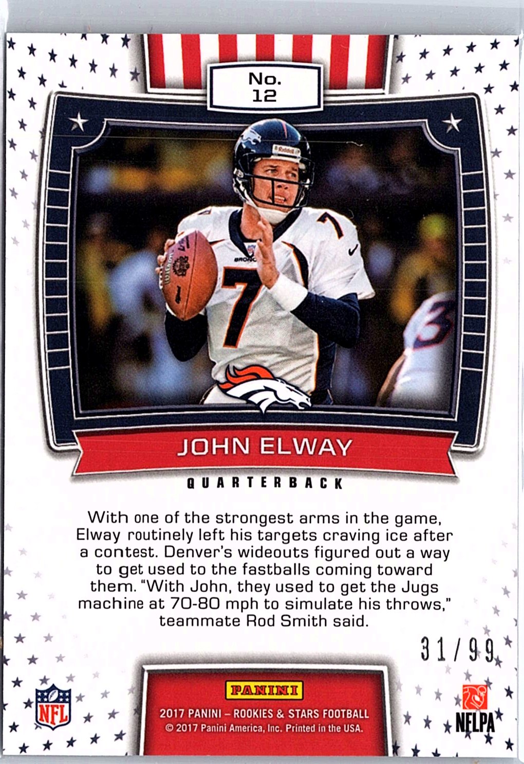 2017 Panini Rookies & Stars #12 John Elway Great American Heroes Red #/99
