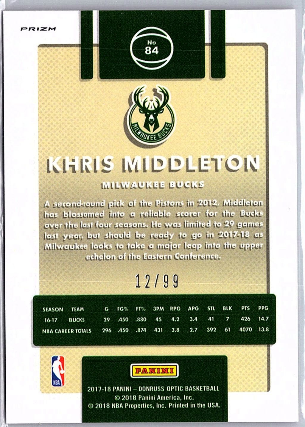2017-18 Donruss Optic #84 Khris Middleton Red #/99