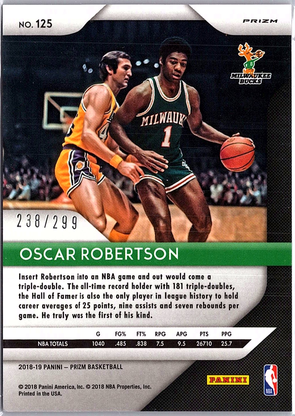 2018-19 Panini Prizm #125 Oscar Robertson Prizms Red #/299