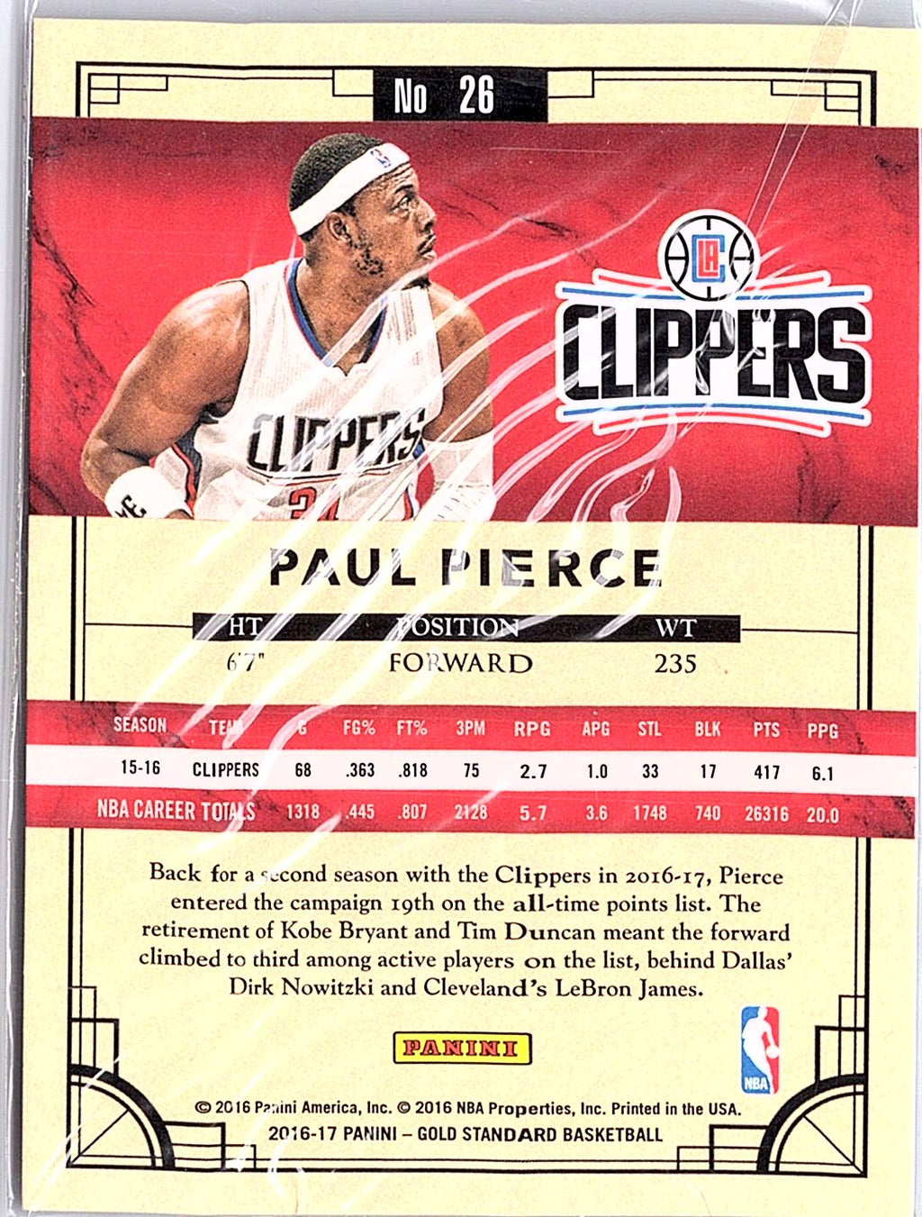 2016-17 Panini Gold Standard #26 Paul Pierce AU #/79