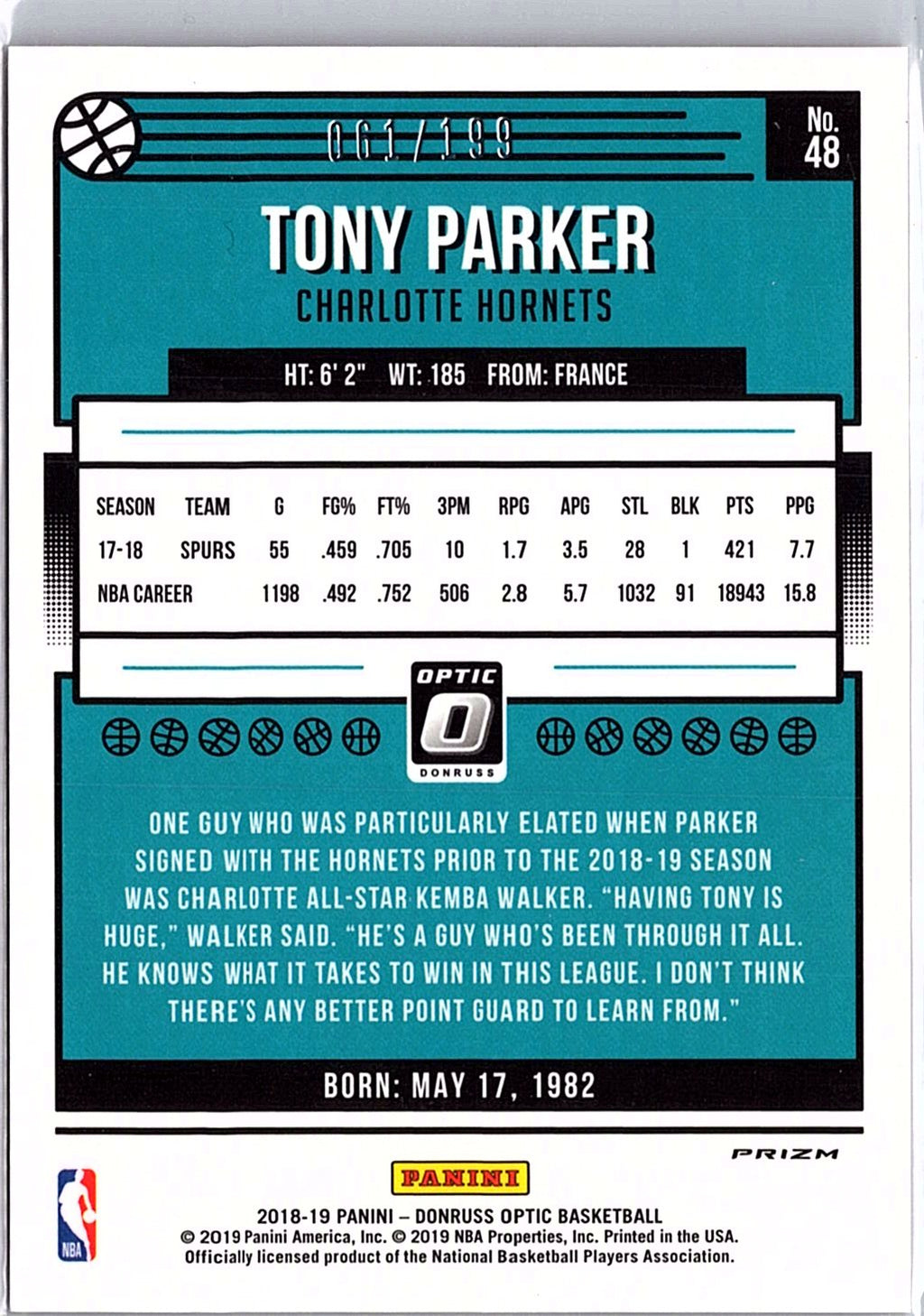2018-19 Donruss Optic #48 Tony Parker Orange #/199