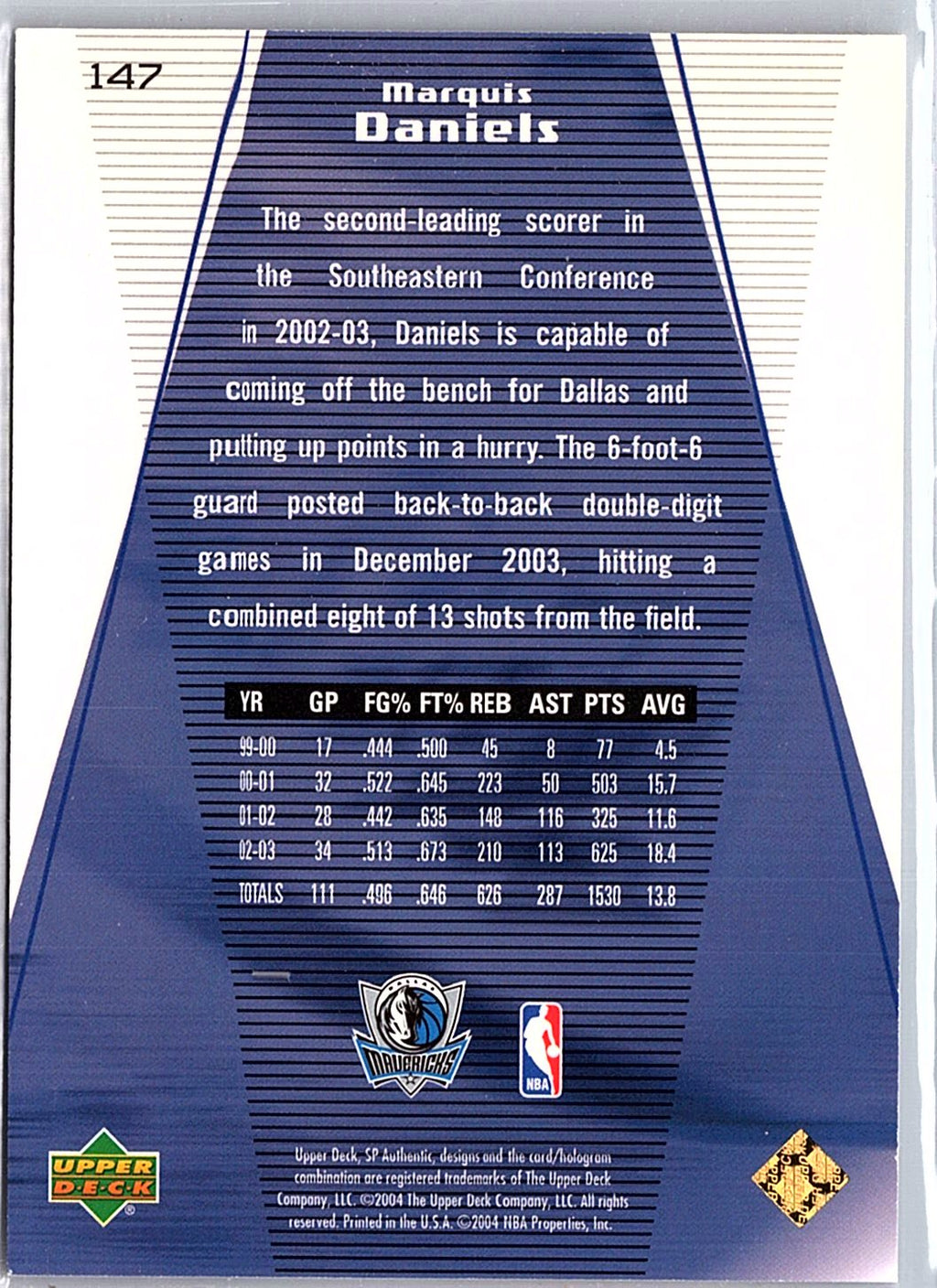 2003-04 SP Authentic #147 Marquis Daniels #/999