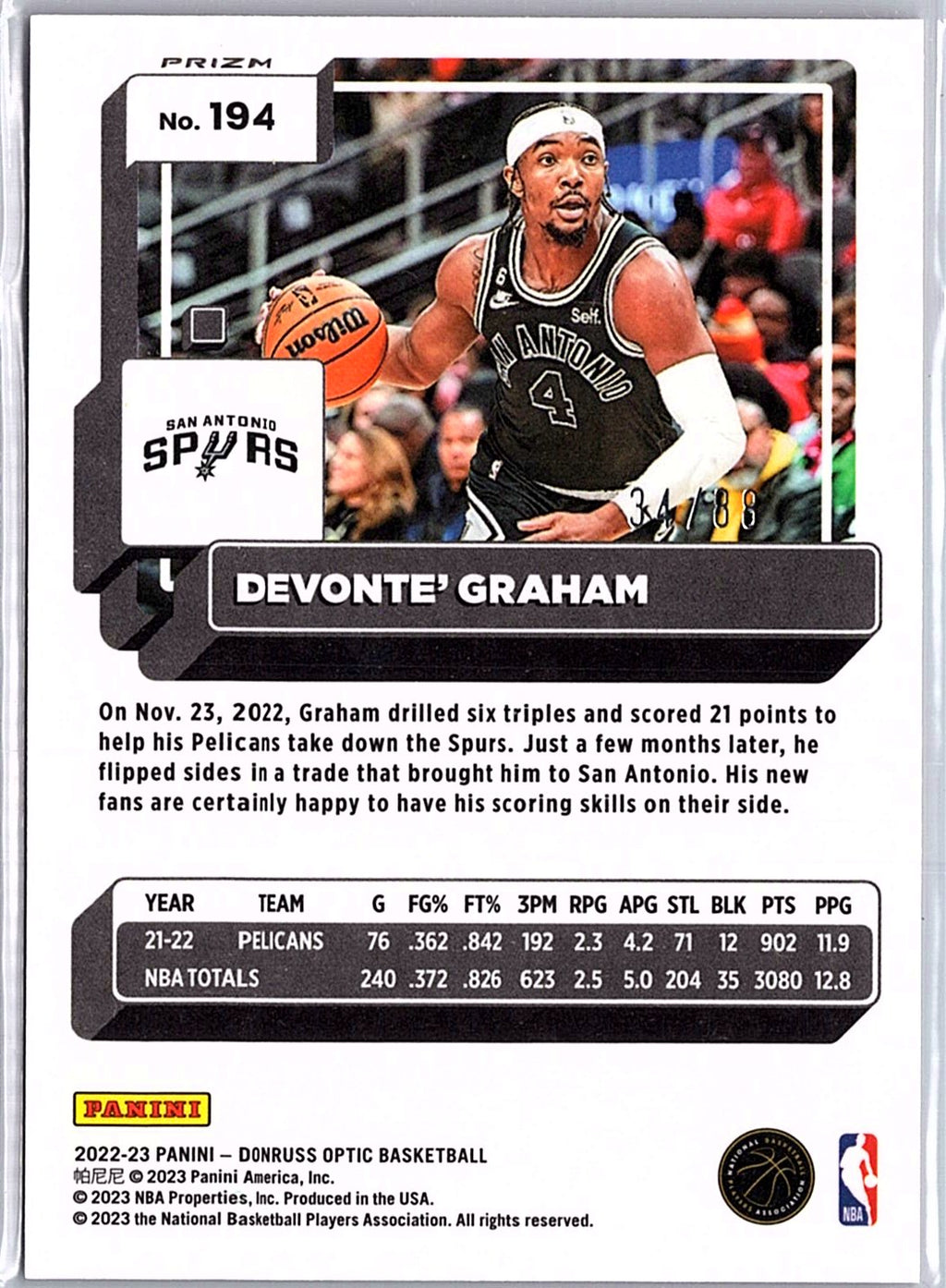 2022-23 Donruss Optic #194 Devonte' Graham Choice Red #/88