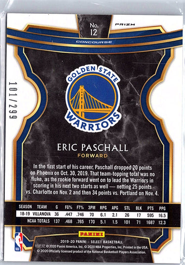 2019-20 Panini Select #12 Eric Paschall Light Blue Prizms #/299