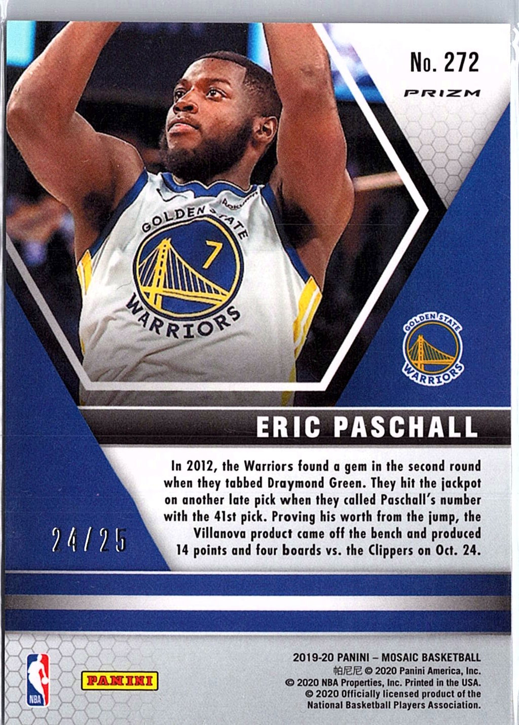 2019-20 Panini Mosaic #272 Eric Paschall White Prizm #/25