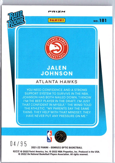 2021-22 Donruss Optic #181 Jalen Johnson Fast Break Purple #/95