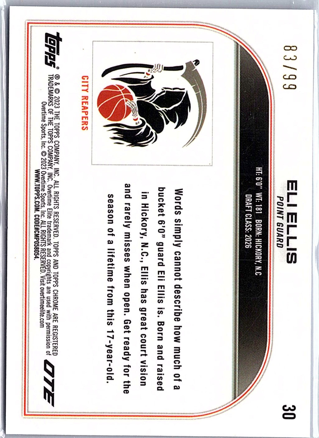2022-23 Topps Chrome Overtime Elite #30 Eli Ellis Blue Wave #/99