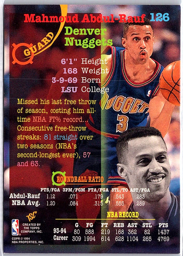 1994-95 Stadium Club #126 Mahmoud Abdul-Rauf 1st Day Issue