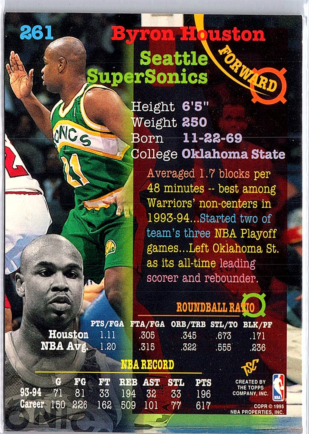 1994-95 Stadium Club #261 Byron Houston 1st Day Issue