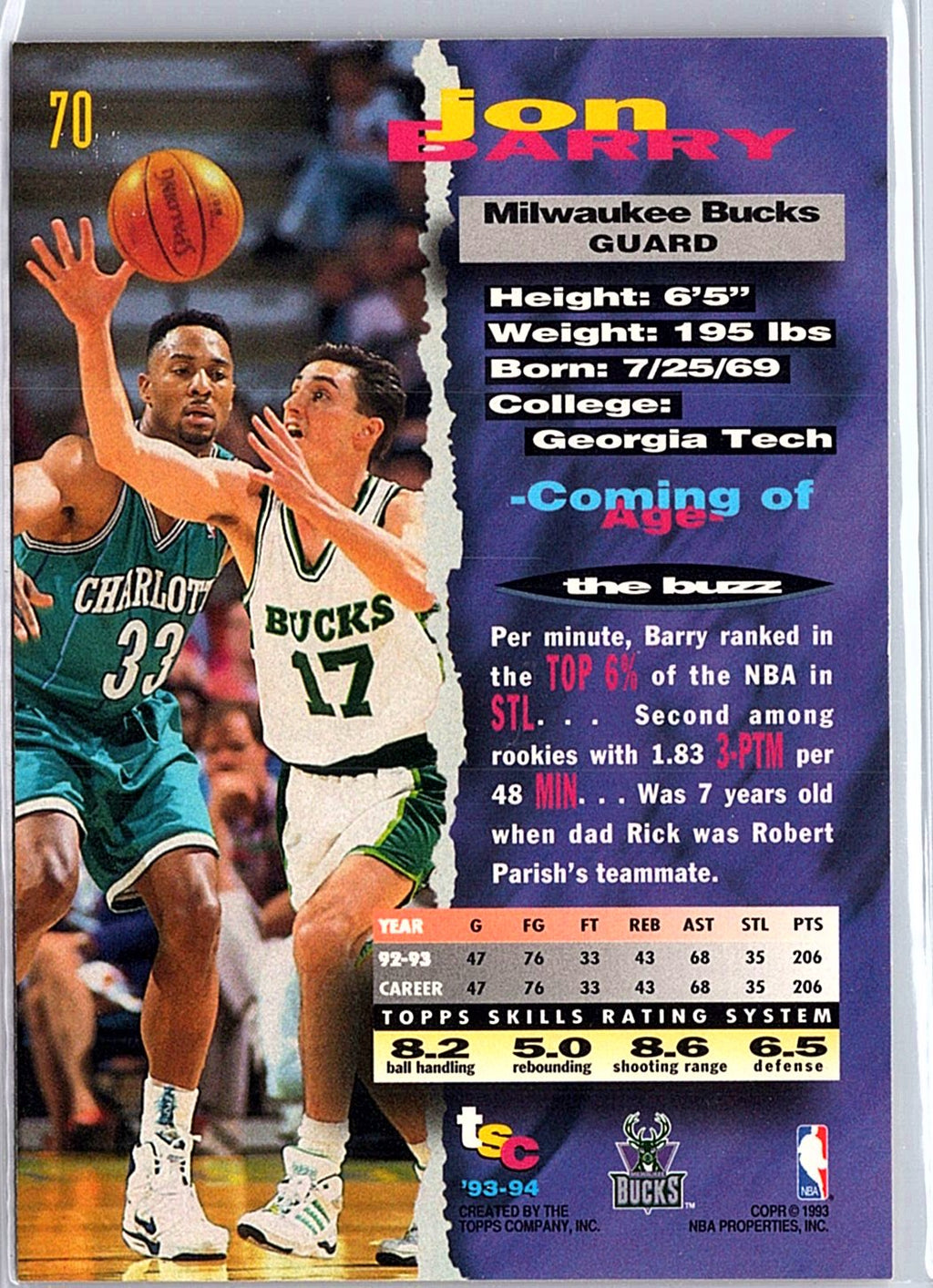 1993-94 Stadium Club #70 Jon Barry First Day Issue