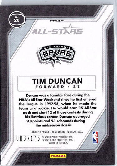 2017-18 Donruss Optic #20 Tim Duncan All Stars Lime Green #/175