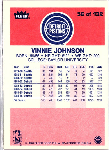 1986-87 Fleer #56 Vinnie Johnson