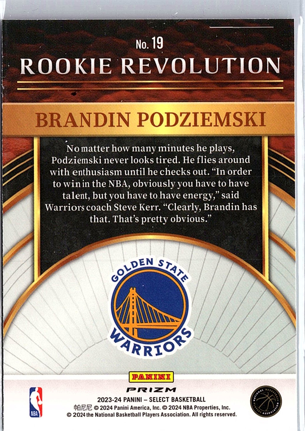 2023-24 Panini Select #19 Brandin Podziemski Rookie Revolution Green Prizms