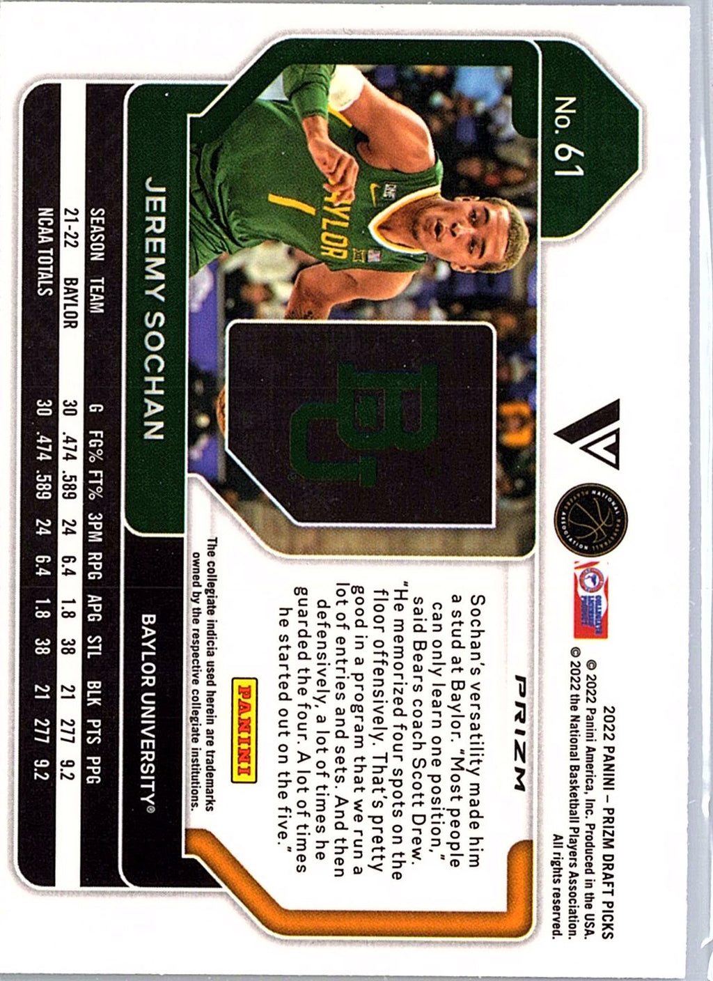 2022 Panini Prizm Draft Picks #61b Jeremy Sochan Choice Blue Yellow and Green