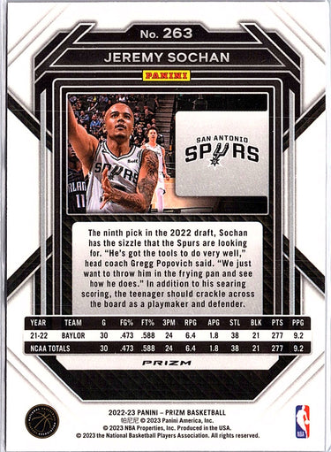 2022-23 Panini Prizm #263 Jeremy Sochan Prizms Red Ice