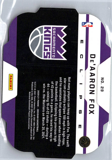 2020-21 Panini Obsidian #29 De'Aaron Fox Eclipse Electric Etch Yellow Flood