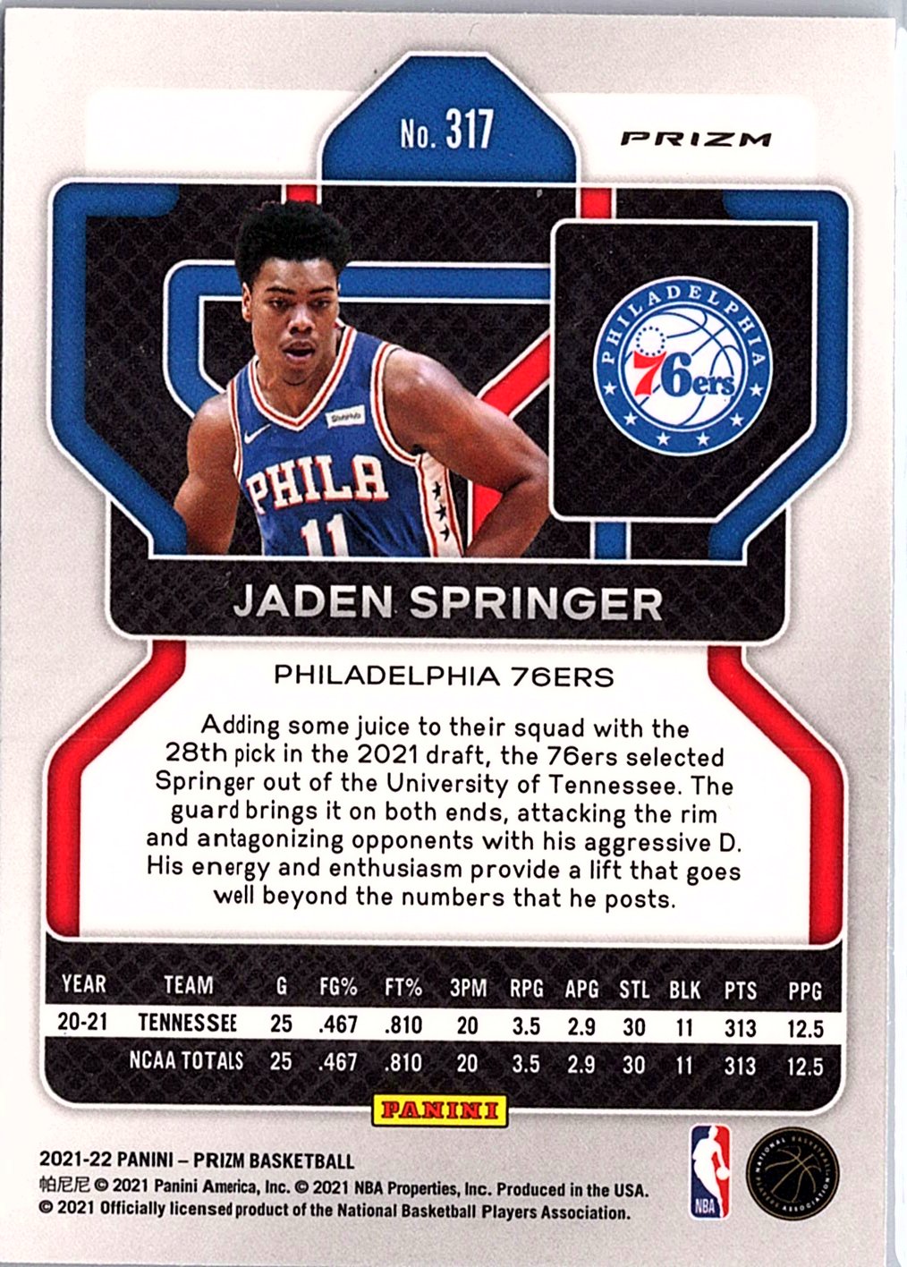 2021-22 Panini Prizm #317 Jaden Springer Silver