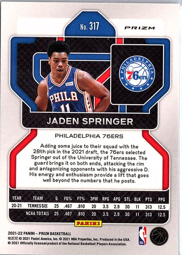 2021-22 Panini Prizm #317 Jaden Springer Silver