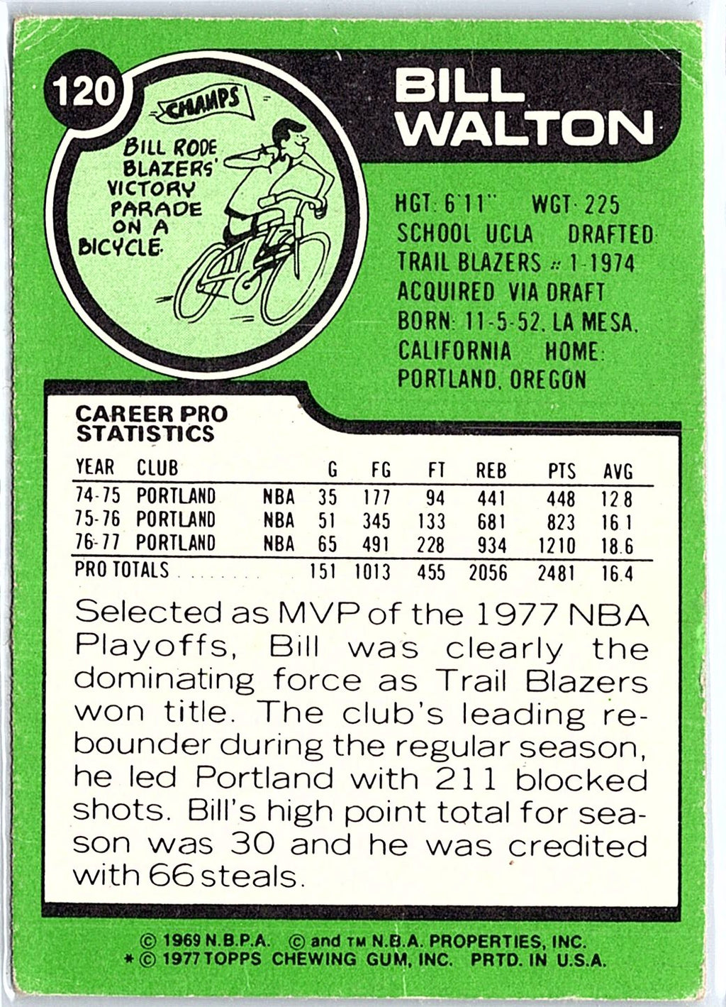 1977-78 Topps #120 Bill Walton