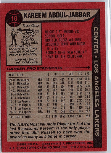 1979-80 Topps #10 Kareem Abdul-Jabbar
