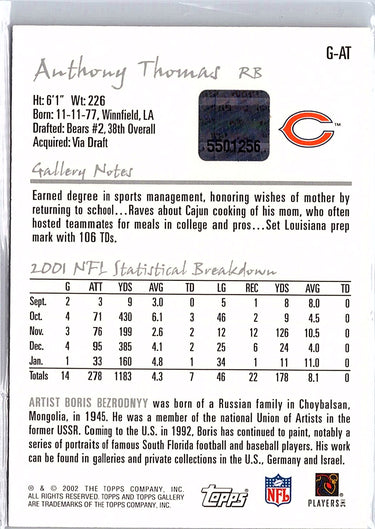 2002 Topps Gallery #G-AT Anthony Thomas Autographs