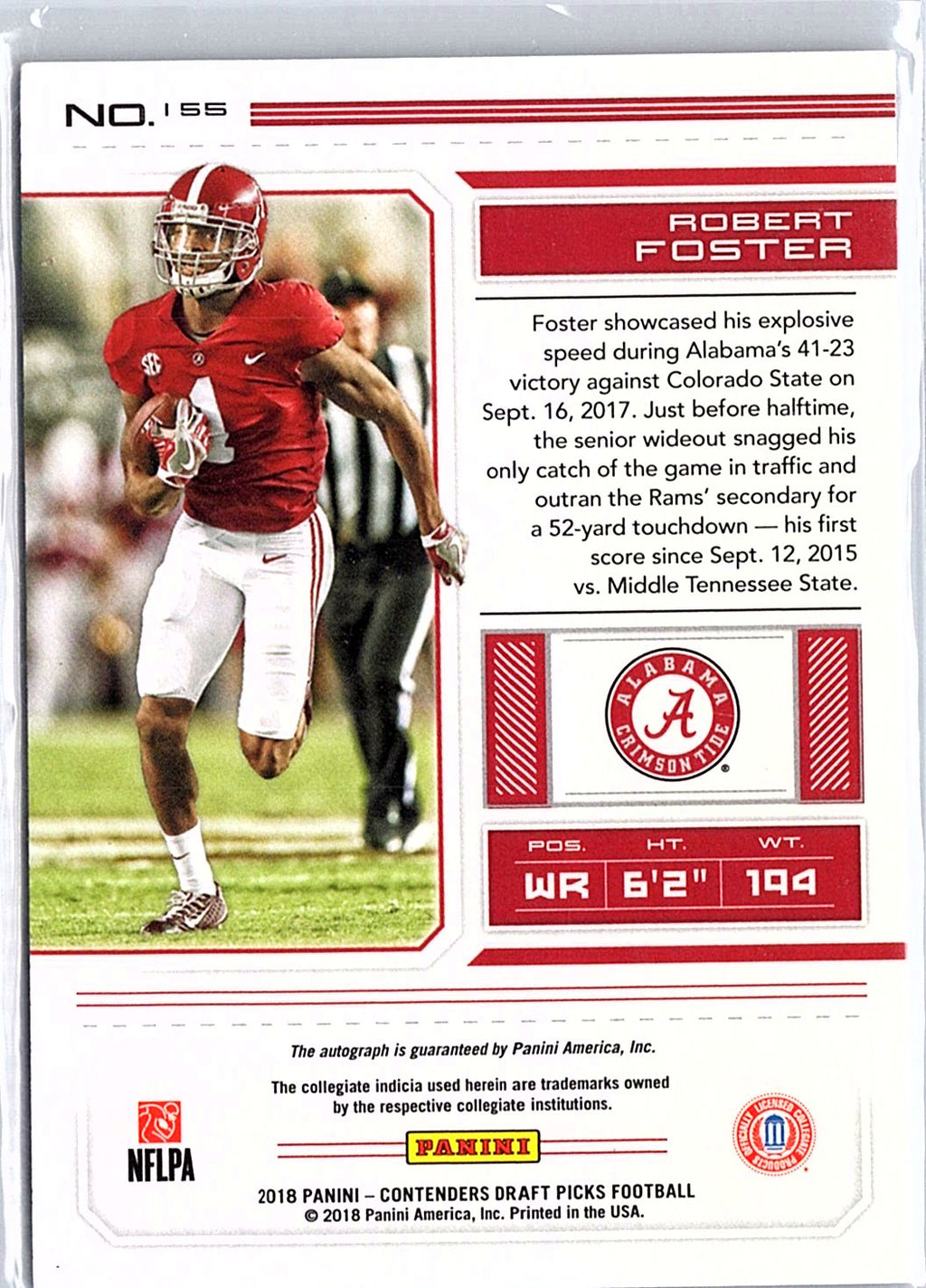 2018 Panini Contenders Draft Picks #155 Robert Foster Playoff Ticket #/15