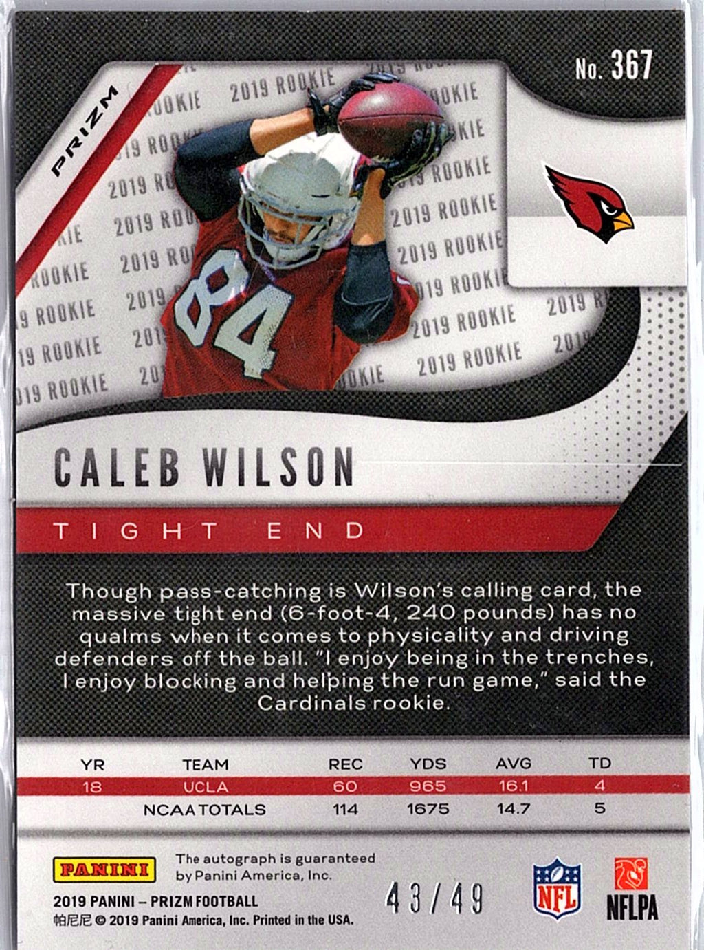 2019 Panini Prizm #367 Caleb Wilson Rookie Autographs Prizm Purple Power #/49