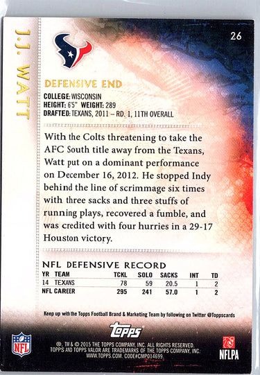 2015 Topps Valor #26 J.J. Watt Discipline #/199