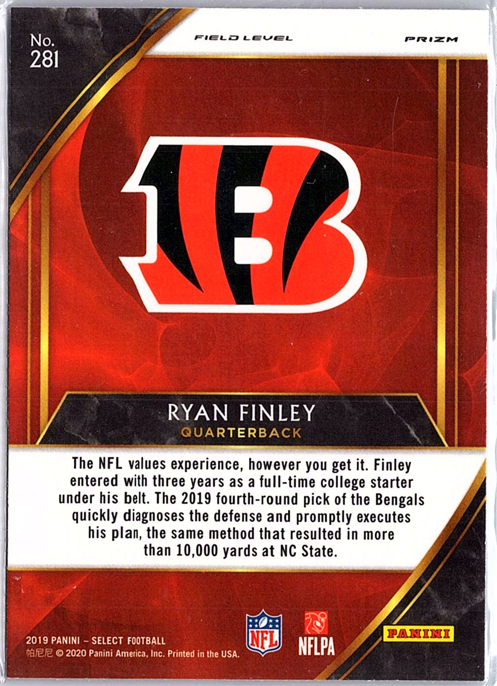 2019 Panini Select #281 Ryan Finley Silver Prizm
