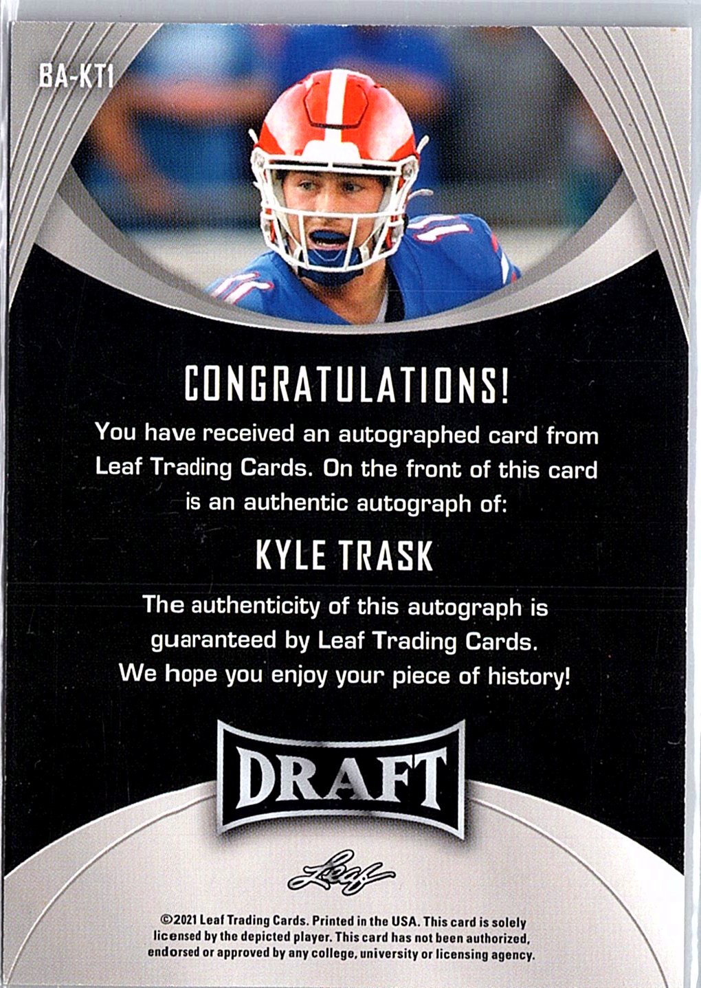 2021 Leaf Draft #BA-KT1 Kyle Trask Autographs Gold