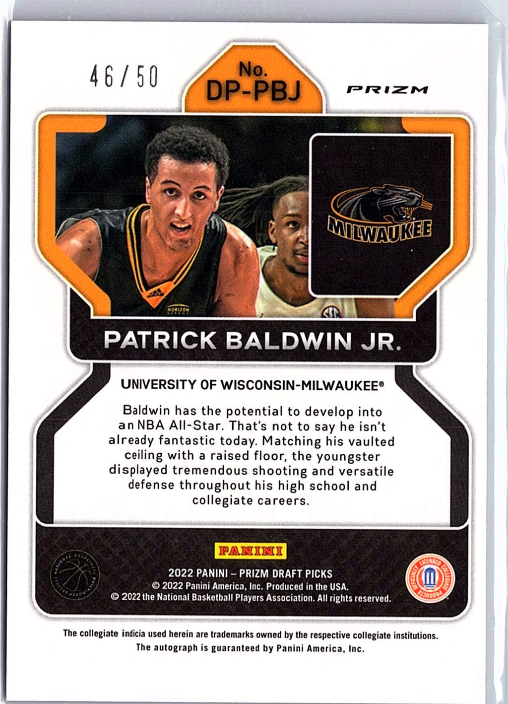 2022 Panini Chronicles Draft Picks #19 Patrick Baldwin Jr. purple auto /50