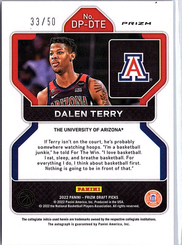 2022 Panini Prizm Draft Picks #DP-DTE Dalen Terry Auto PUrple /50