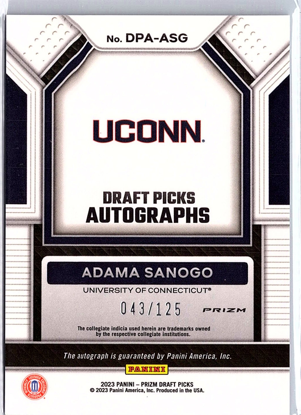 2023 Panini Prizm Draft Picks #DPA-ASG Adama Sanogo Autographs blue /125