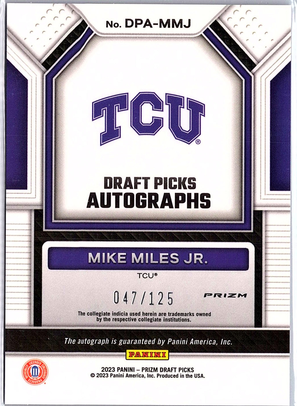 2023 Panini Prizm Draft Picks #DPA-MMJ Mike Miles Jr. Autographs Blue /125