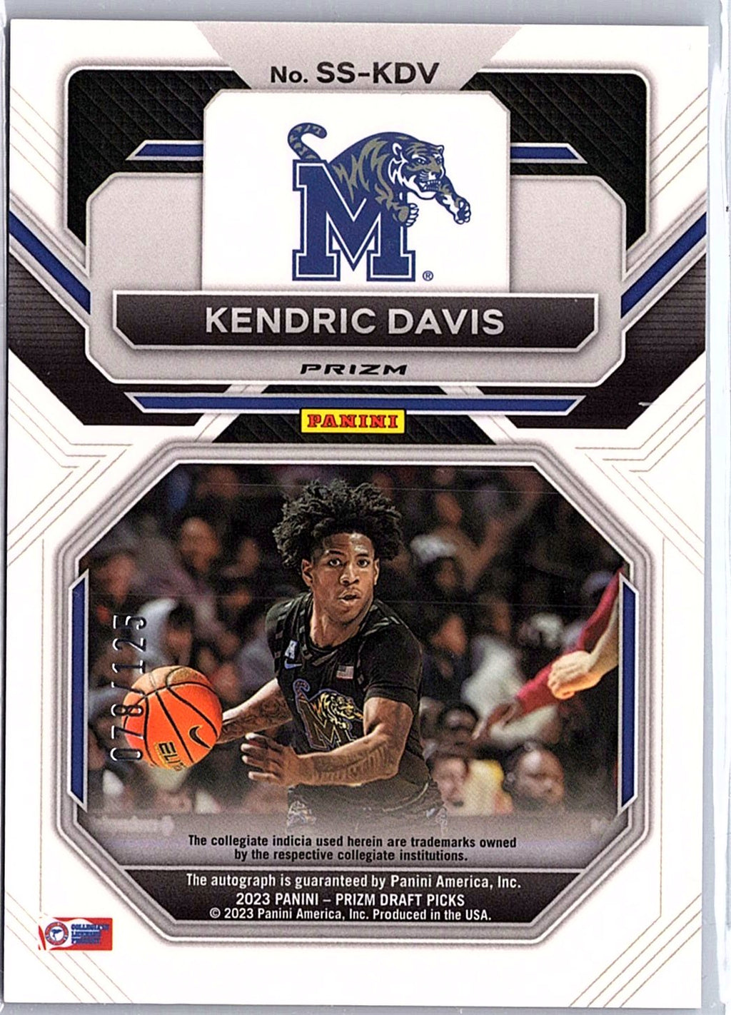 2023 Panini Prizm Draft Picks #SS-KDV Kendric Davis Blue /125