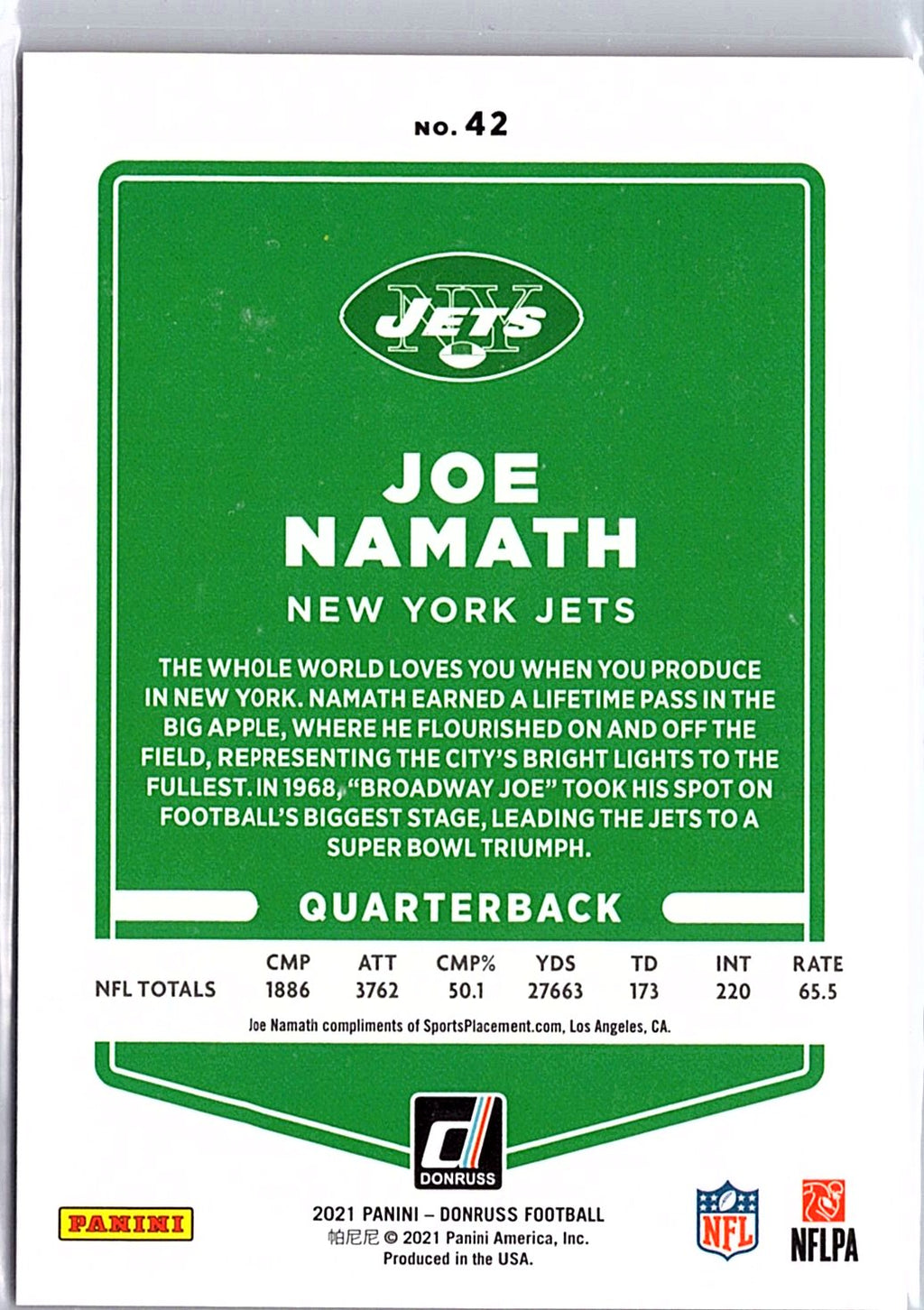 2021 Donruss #42 Joe Namath Jersey Number #/12