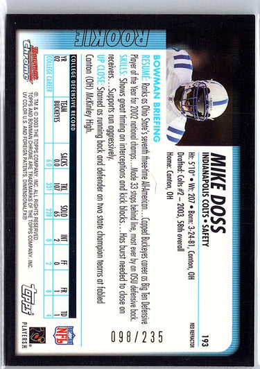 2003 Bowman Chrome #193 Mike Doss Red Refractors #/235