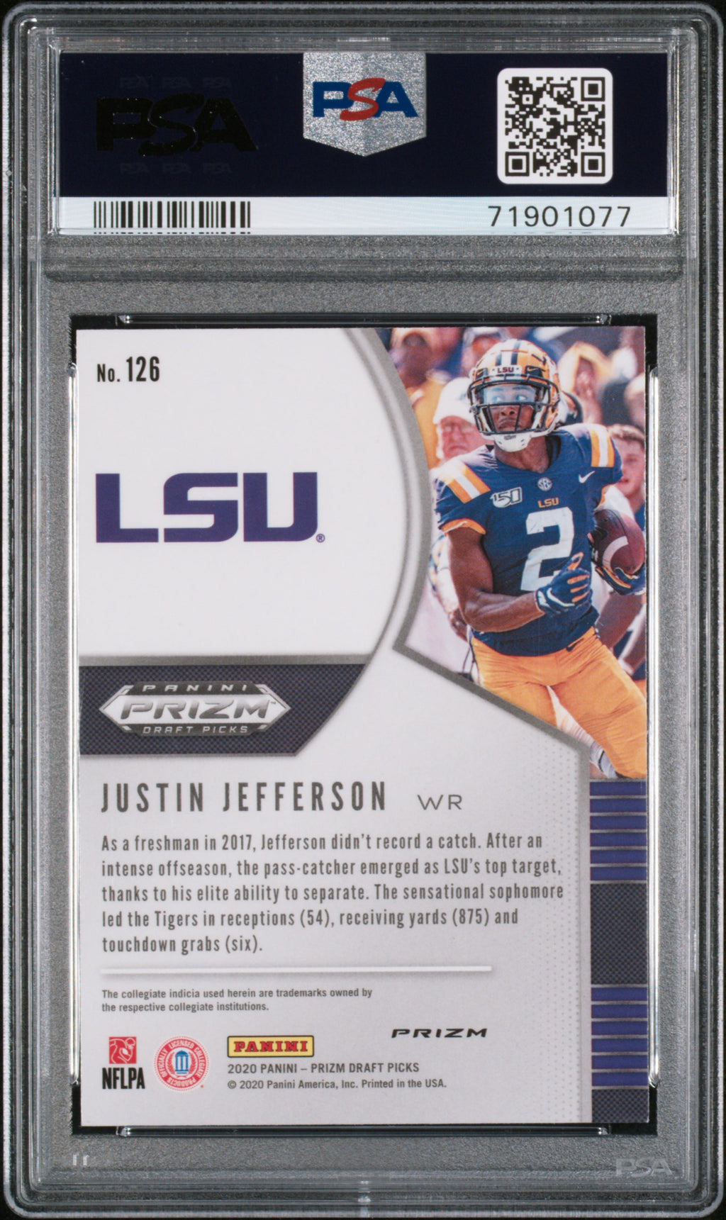 2020 Panini Prizm Draft Picks #126 Justin Jefferson Red Prizm PSA 9