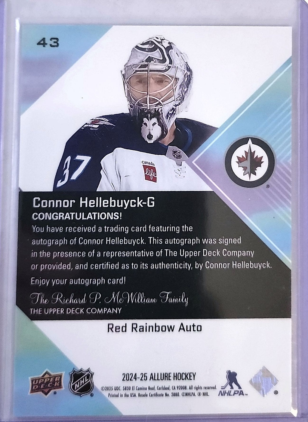 2024-25 Upper Deck Allure #43 Connor Hellebuyck Red Rainbow