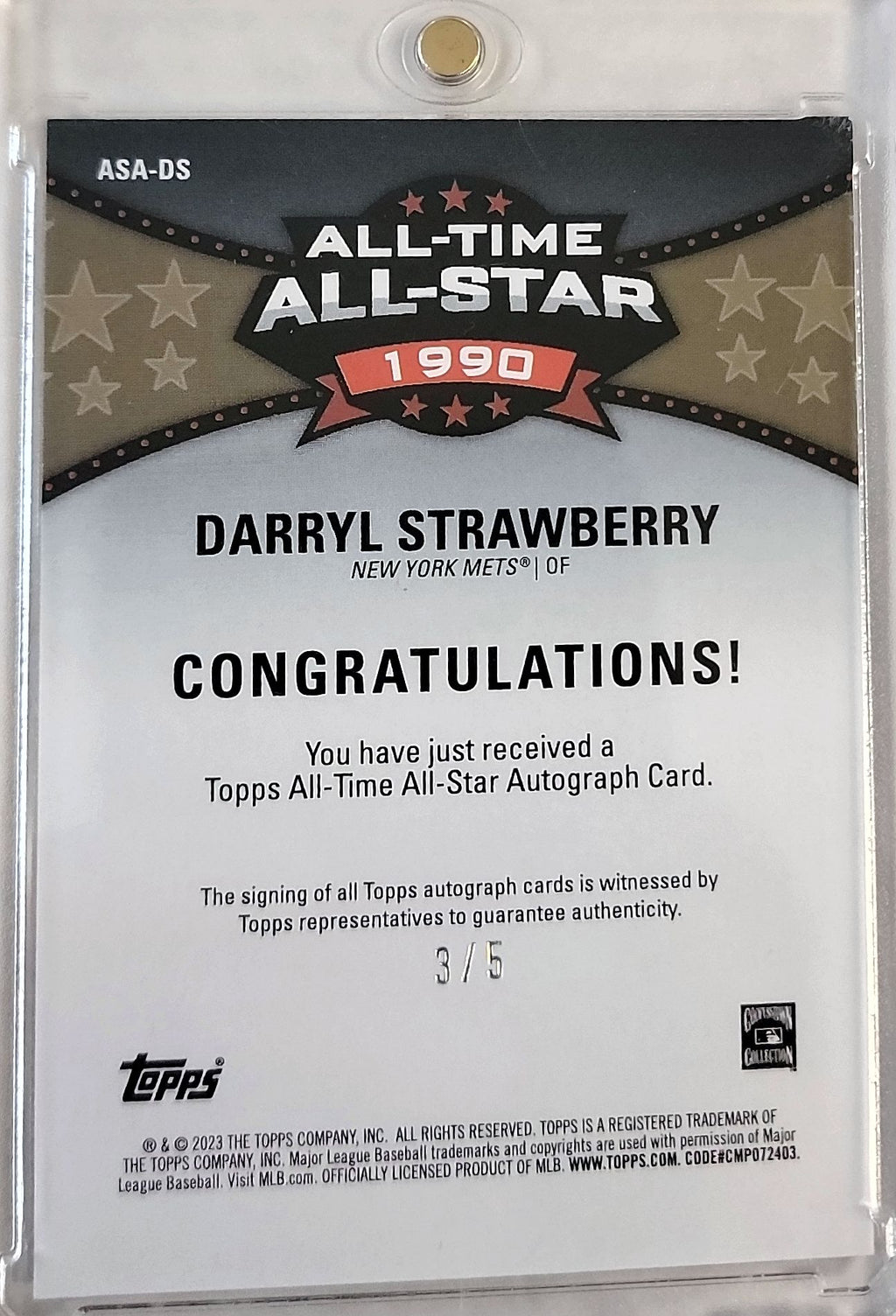 2023 Topps All-Time All Star Darryl Strawberry Auto /5