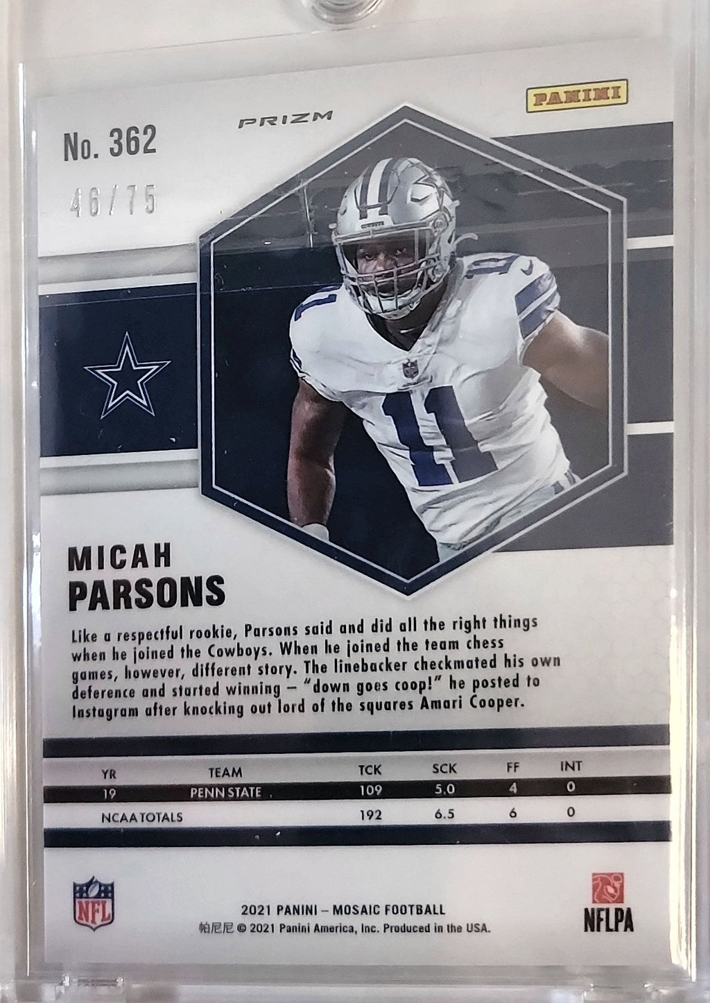 2021 Panini Mosaic #362 Micah Parsons No Huddle Prizm Blue #/75