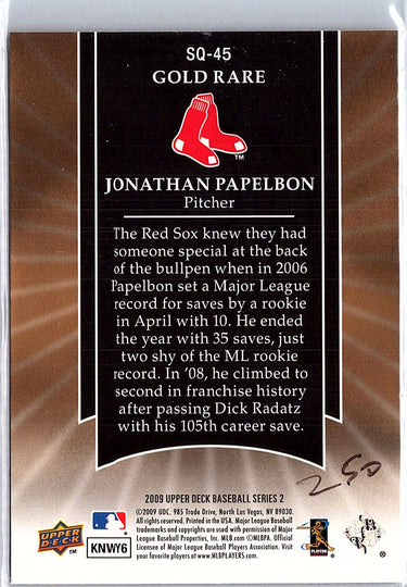2009 Upper Deck #SQ-45 Jonathan Papelbon StarQuest Gold Rare