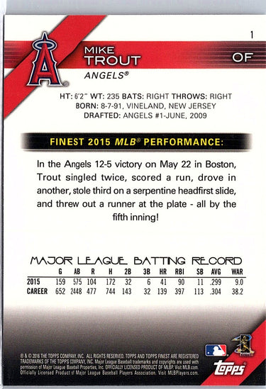 2016 Finest #1 Mike Trout