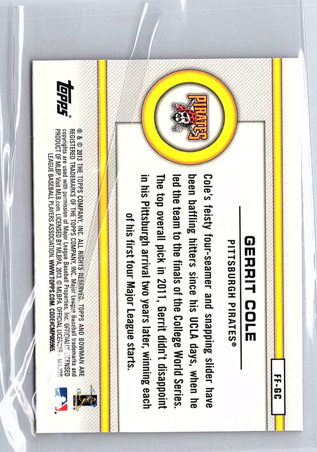 2013 Bowman Draft Picks & Prospects #FF-GC Gerrit Cole Future of the Franchise
