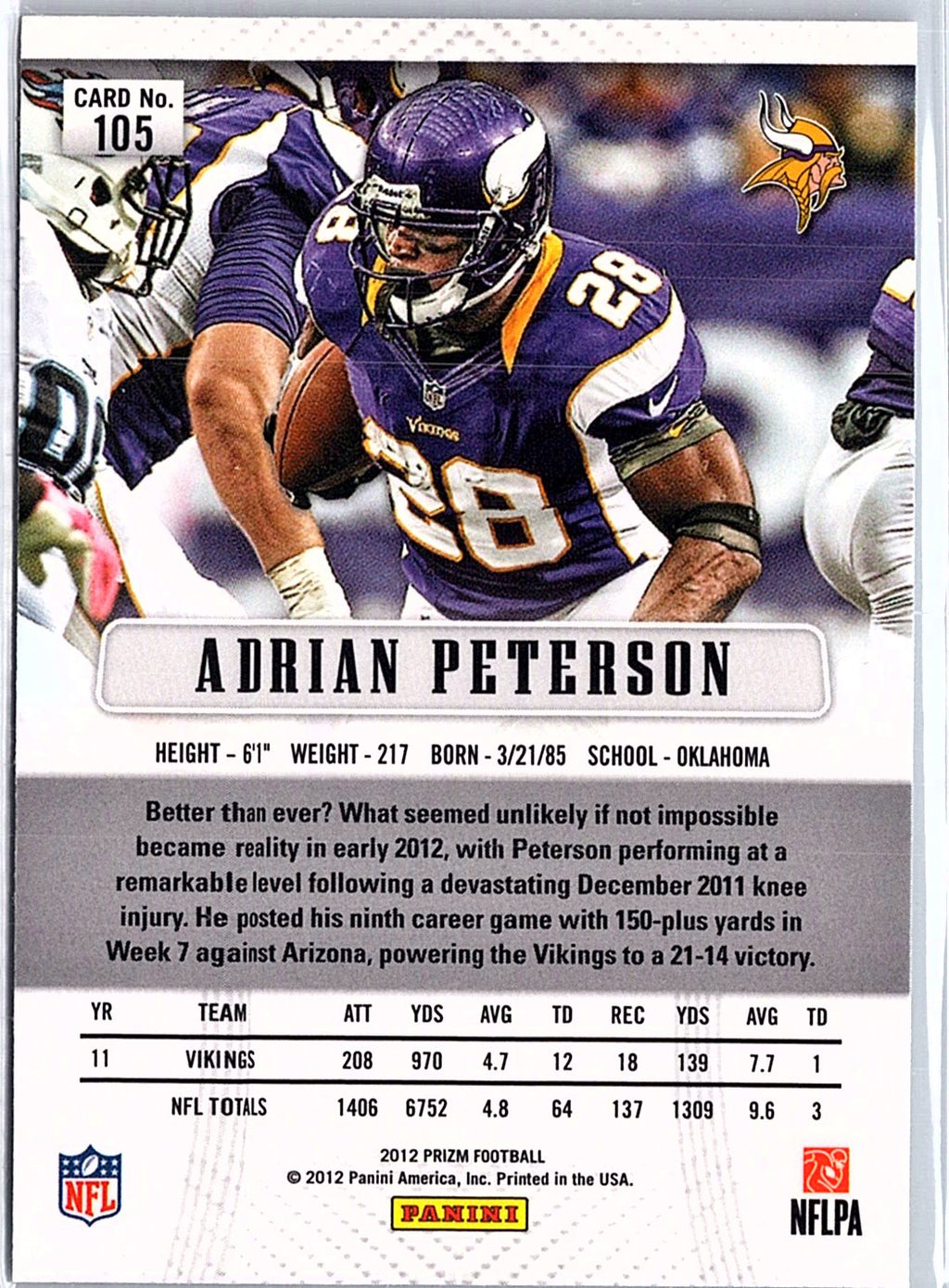 2012 Panini Prizm #105 Adrian Peterson