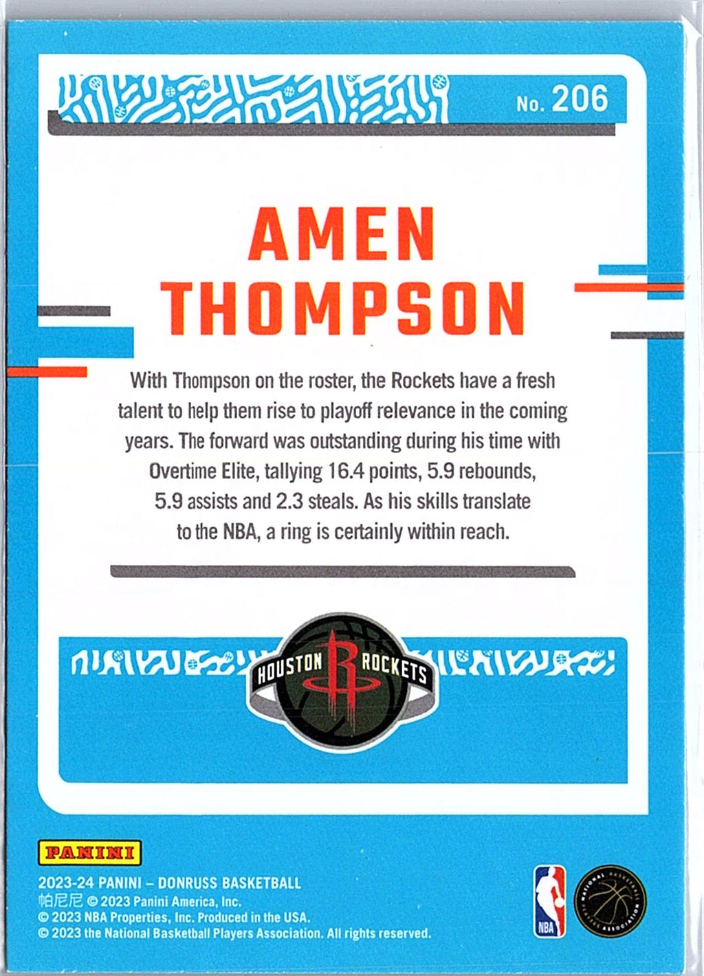 2023-24 Donruss #206 Amen Thompson Green Laser Holo