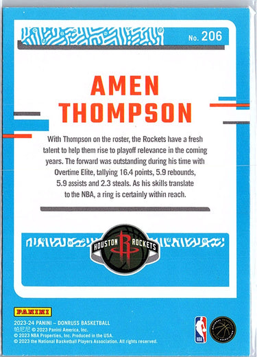 2023-24 Donruss #206 Amen Thompson Green Laser Holo