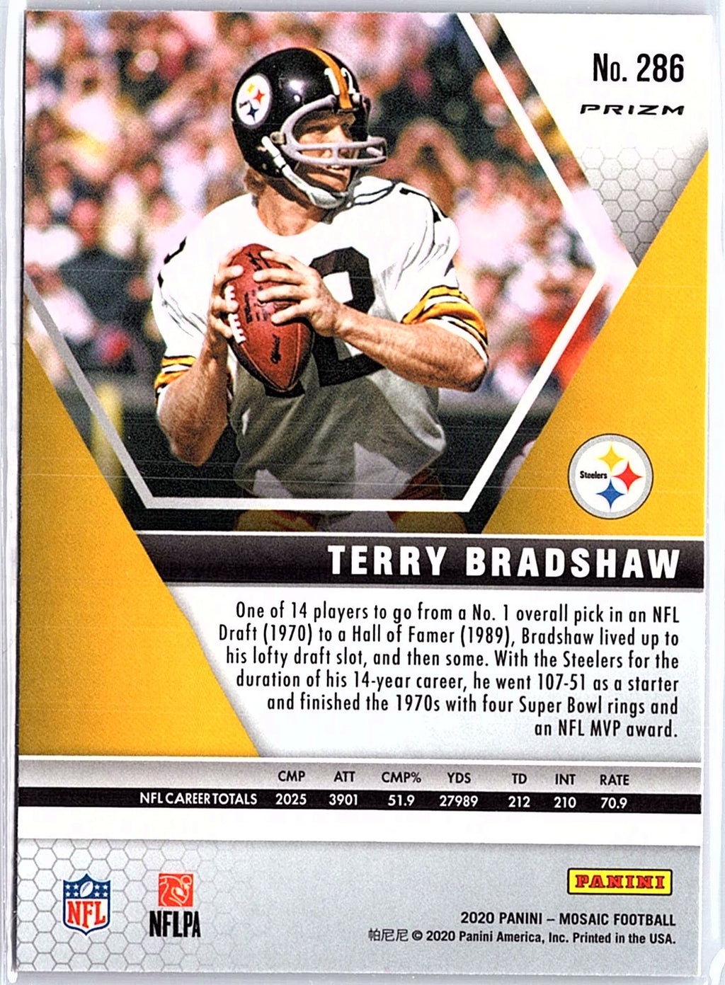 2020 Panini Mosaic #286 Terry Bradshaw Prizm Camo Pink